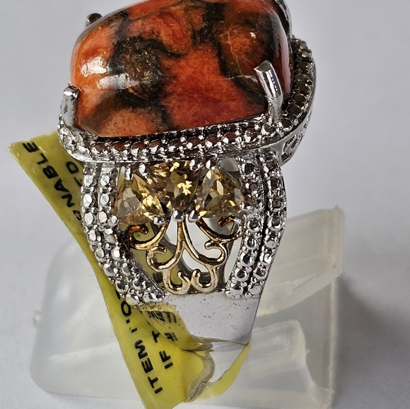 Chuck Clemency Jasper & Citrine Ring Platinum/14k/925 Sz 6! New - Picture 4 of 13